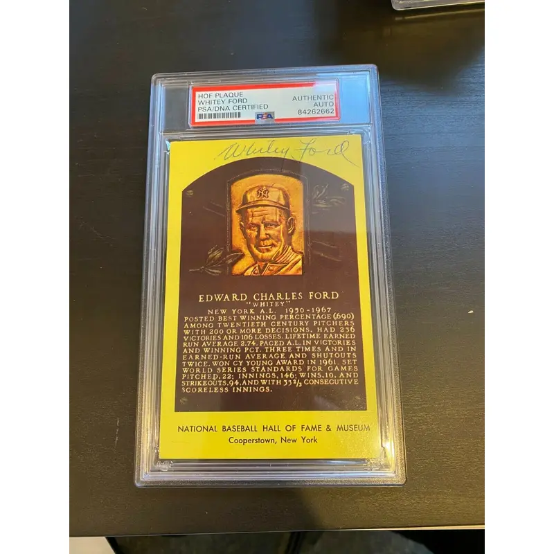 Whitey Ford Signed Baseball Hall Of Fame Plaque PSA DNA
