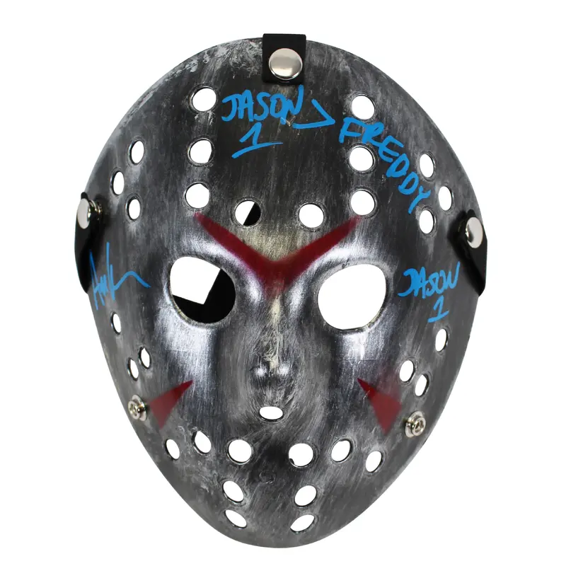 Ari Lehman Friday The 13th "Jason>Freddy" Signed Silver Jason Mask BAS #WC14402