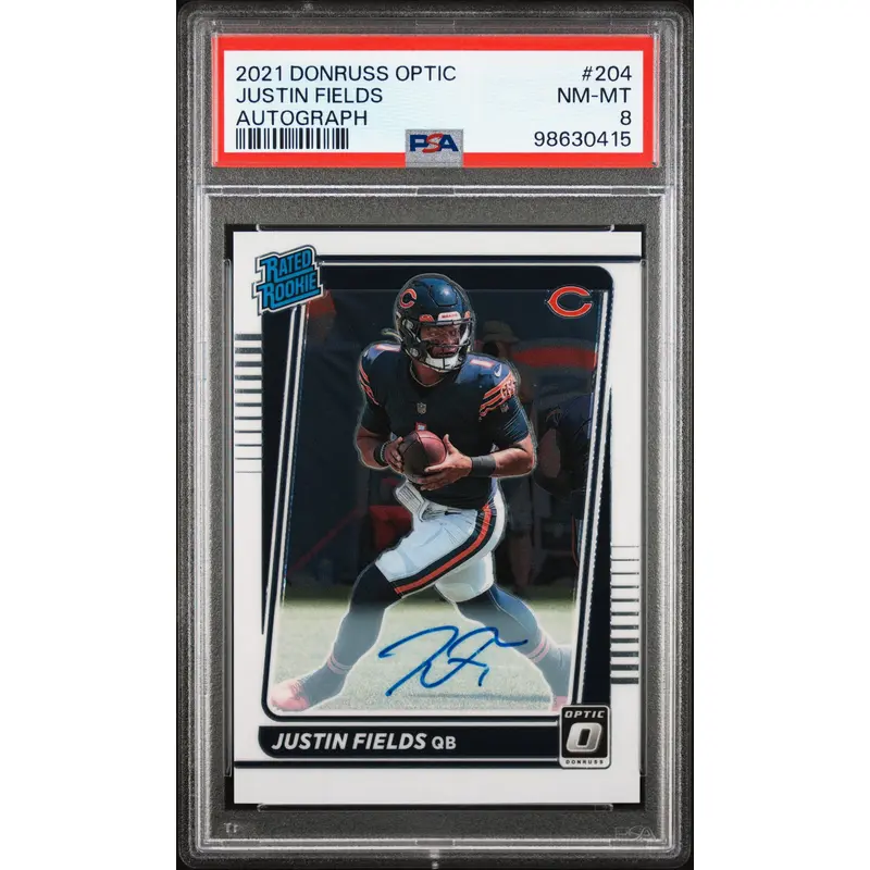 Justin Fields 2021 Donruss Optic Rookie Autograph #74/150 PSA 8 Nm-Mint