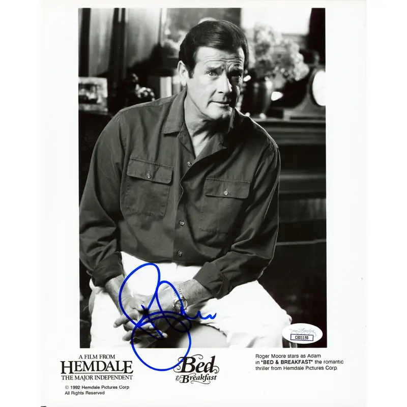 Roger Moore Bed & Breakfast Authentic Signed 8x10 Vertical Photo JSA #CE01159
