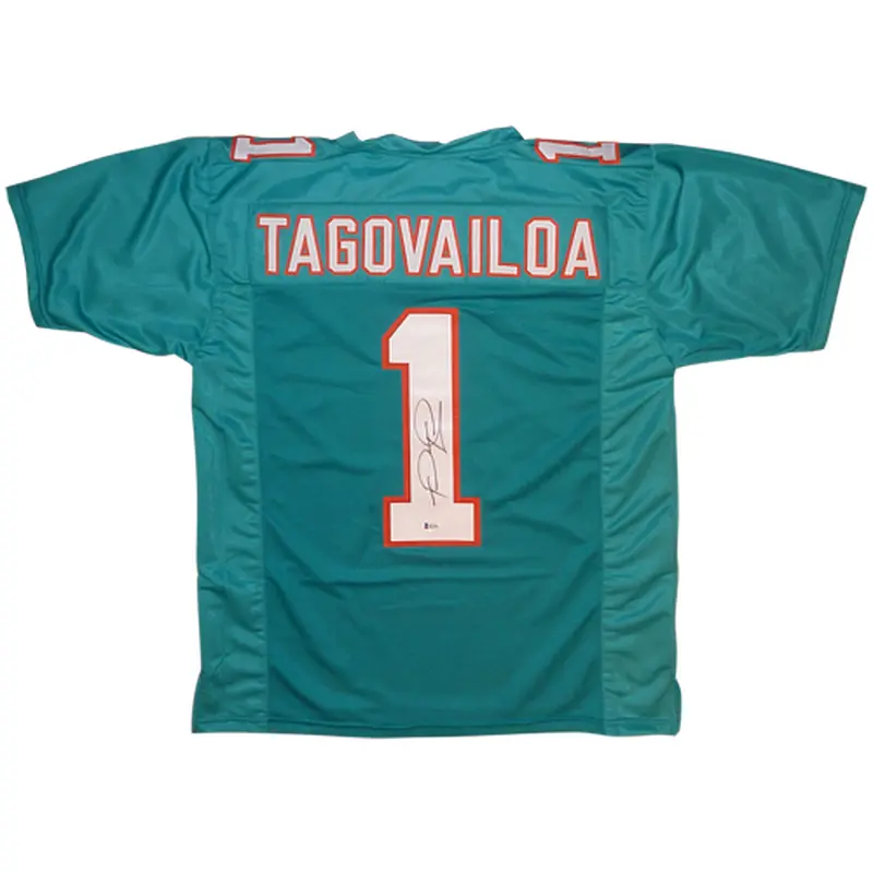 Tua Tagovailoa Autographed Miami (Teal #1) Custom Jersey - Beckett
