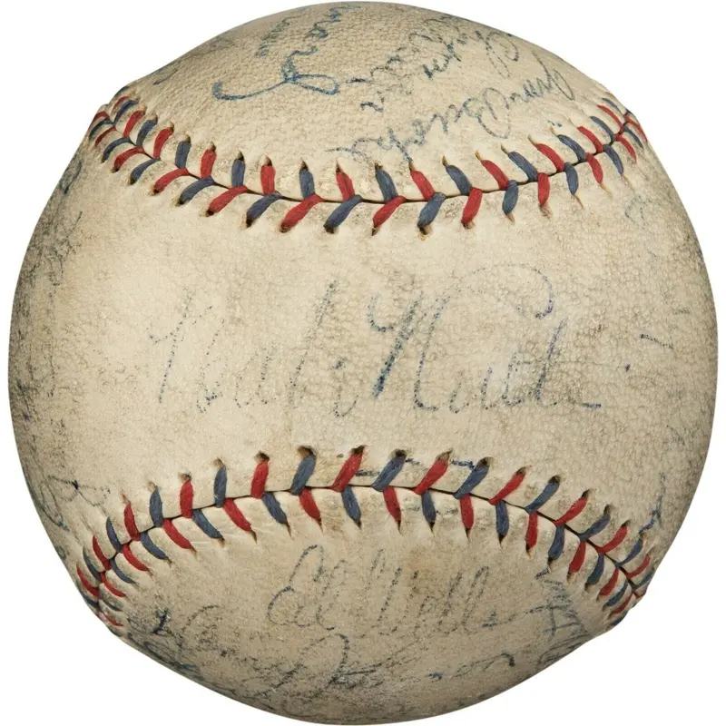 Babe Ruth & Lou Gehrig 1929 Yankees Team Signed Baseball With 10 HOFers PSA DNA