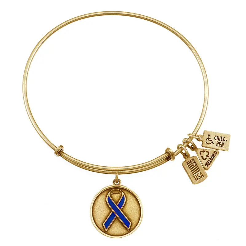 Blue Awareness Ribbon Charm Bangle