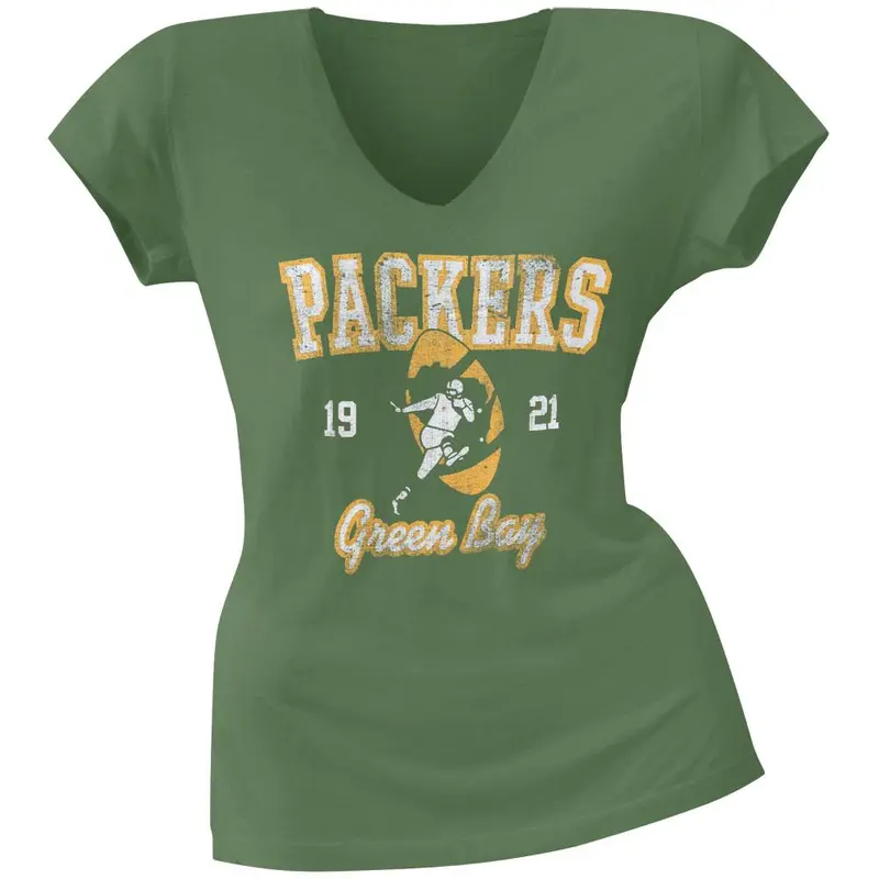 Green Bay Packers - Flanker Logo Premium Juniors V-Neck T-Shirt