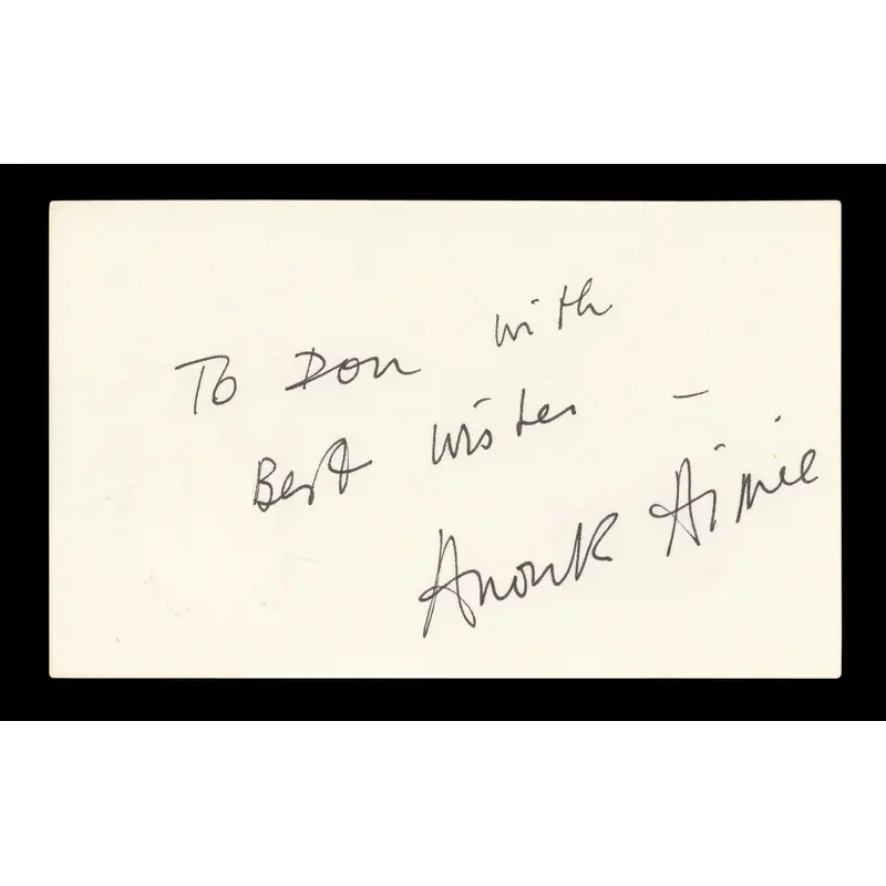 Anouk Aime Lola "To Don With Best Wishes -" Signed 3x5 Index Card BAS #AD70312