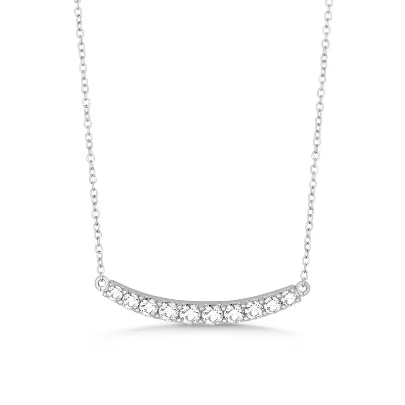Sterling Silver Slightly Curved Graduating CZ Bar Necklace