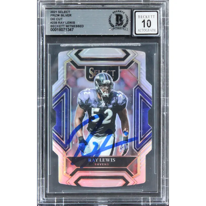 Ray Lewis Signed 2021 Select Prizm Silver Die Cut #239 Card Auto 10! BAS Slabbed