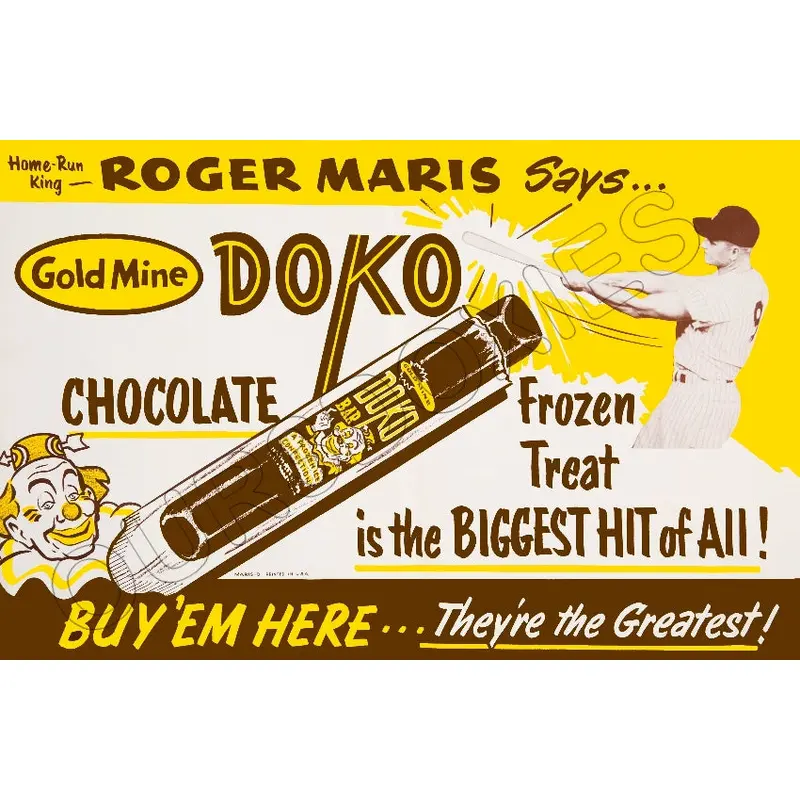 1962 Roger Maris DOKO Ice Cream Store Counter Standup Sign - New York Yankees - 78
