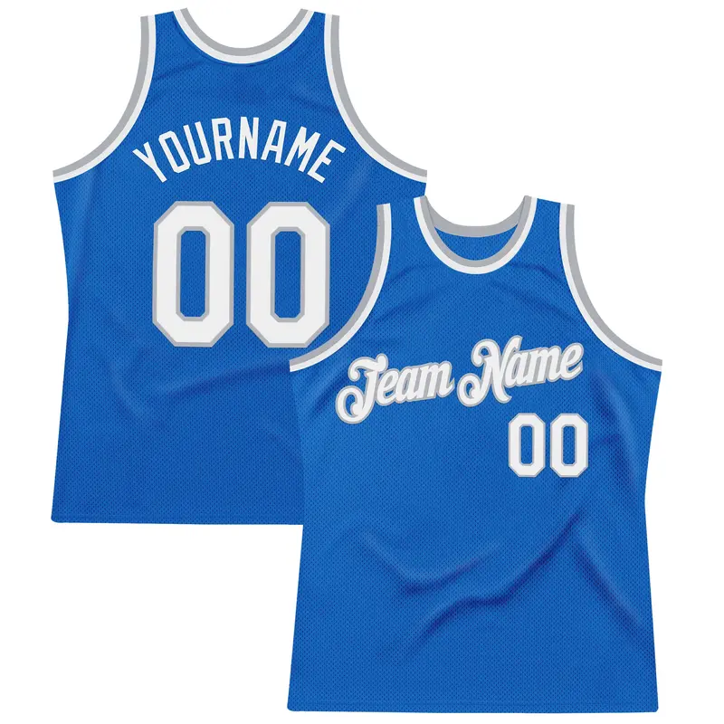 Custom Blue White-Gray Authentic Throwback Basketball Jersey
