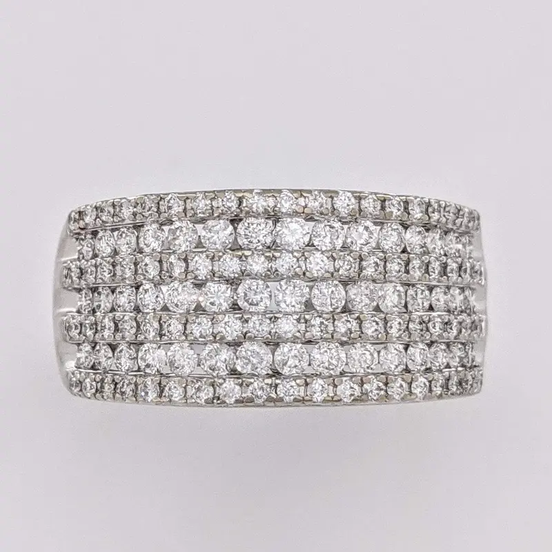 10K WHITE 1.06 CARAT TOTAL WEIGHT I1 H DIAMOND ROUND (121) 7-ROW ESTATE BAND 5.4 GRAMS