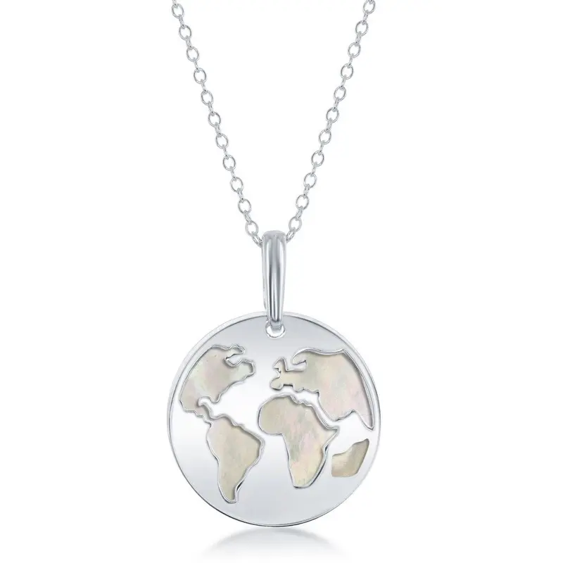 Sterling Silver, Globe Cut-Out with MOP Disc Necklace