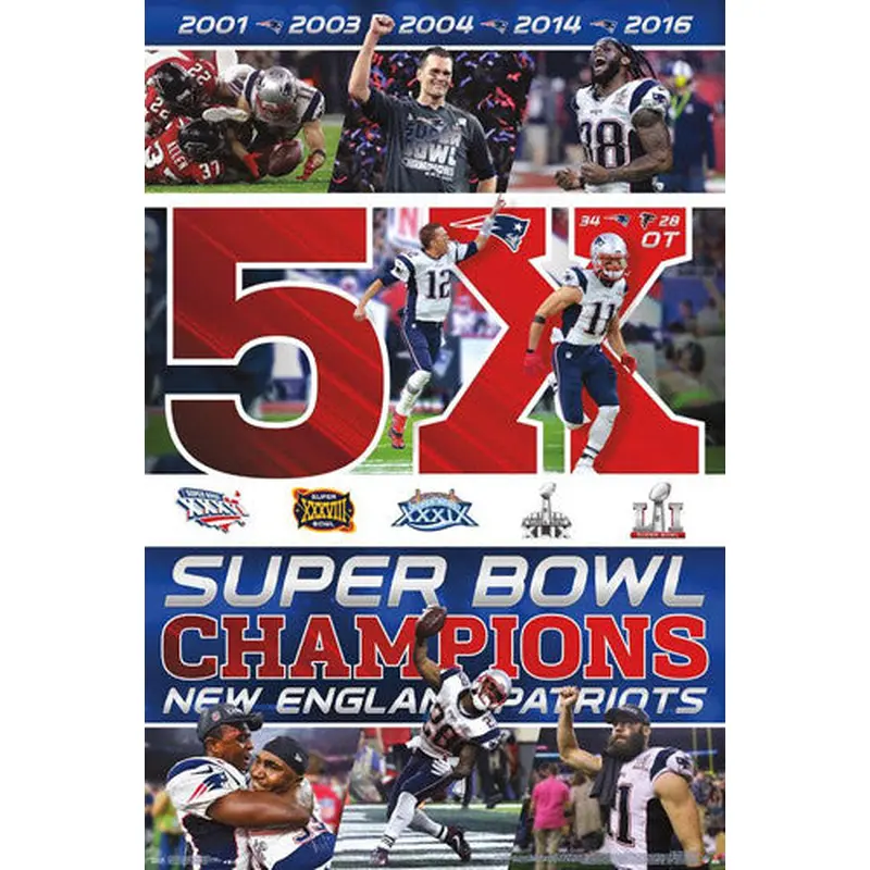 New England Patriots Super Bowl LI CELEBRATION 5X CHAMPS Poster - Trends 2017