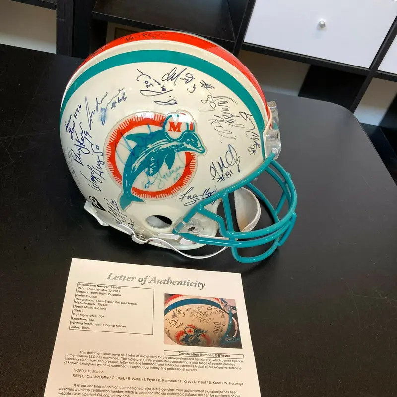 1995 Miami Dolphins Team Signed Authentic Game Model Helmet Dan Marino JSA COA