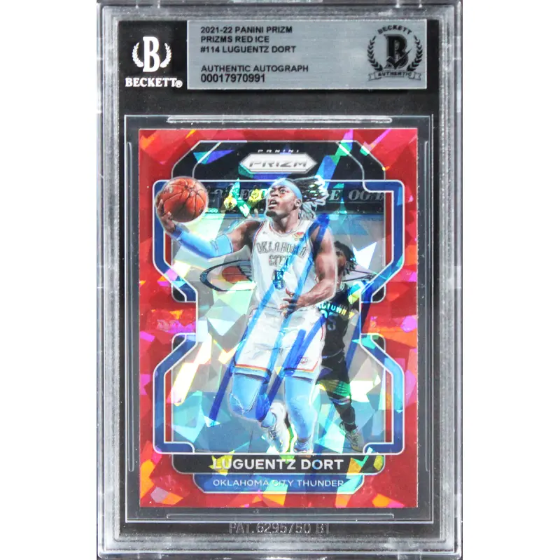 Thunder Luguentz Dort Signed 2021 Panini Prizm Red Ice #114 Card BAS Slabbed