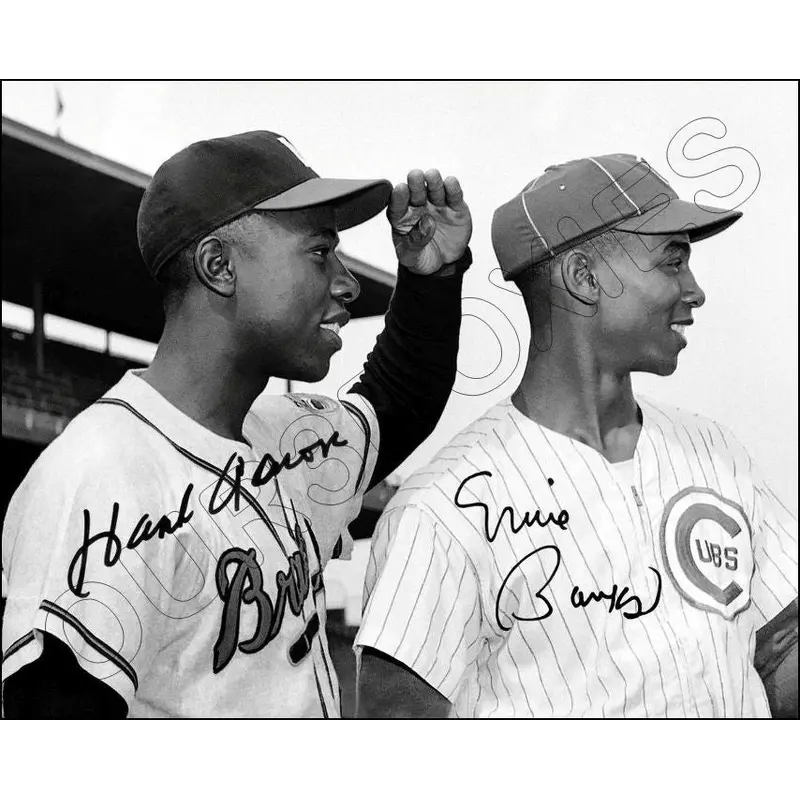 Hank Aaron Ernie Banks 8X10 Photo - Autographed Cubs Braves - 1629