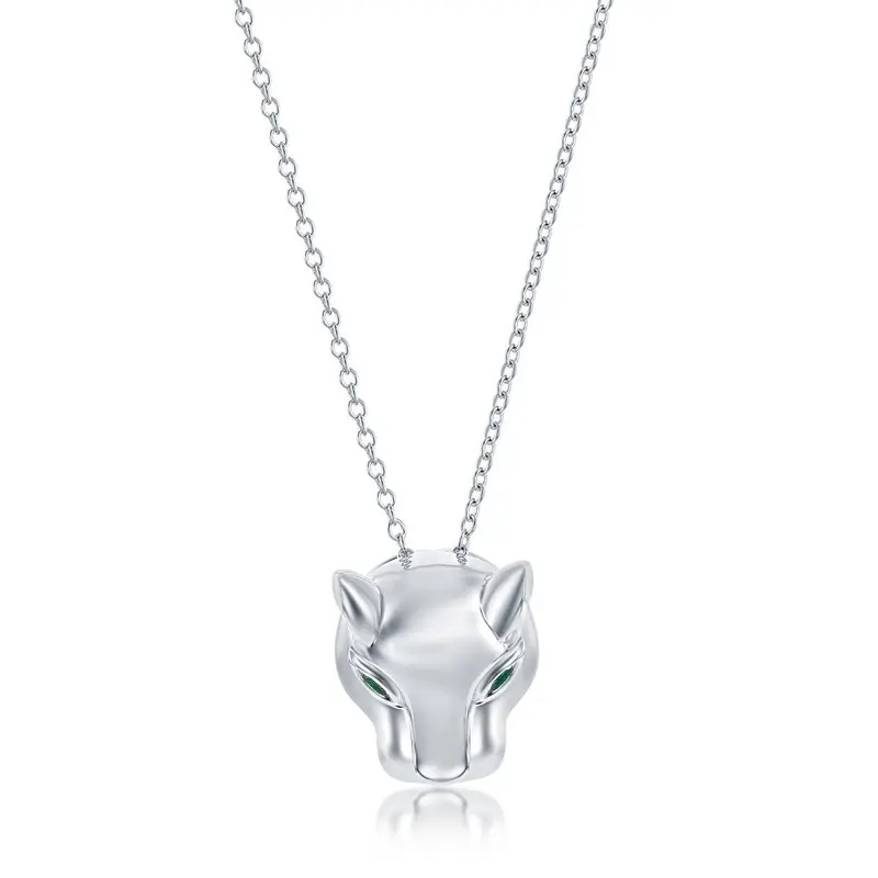 Sterling Silver, Panther w/Emerald CZ Eyes Necklace
