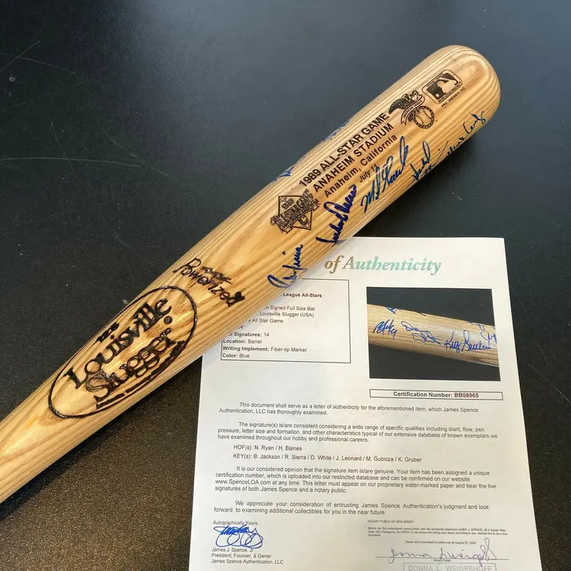 Bo Jackson MVP  Nolan Ryan 1989 All Star Game Team Signed Baseball Bat JSA COA