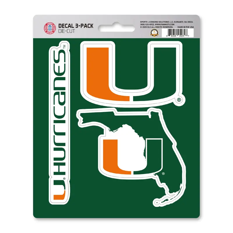 University of Miami Decal 3-pk