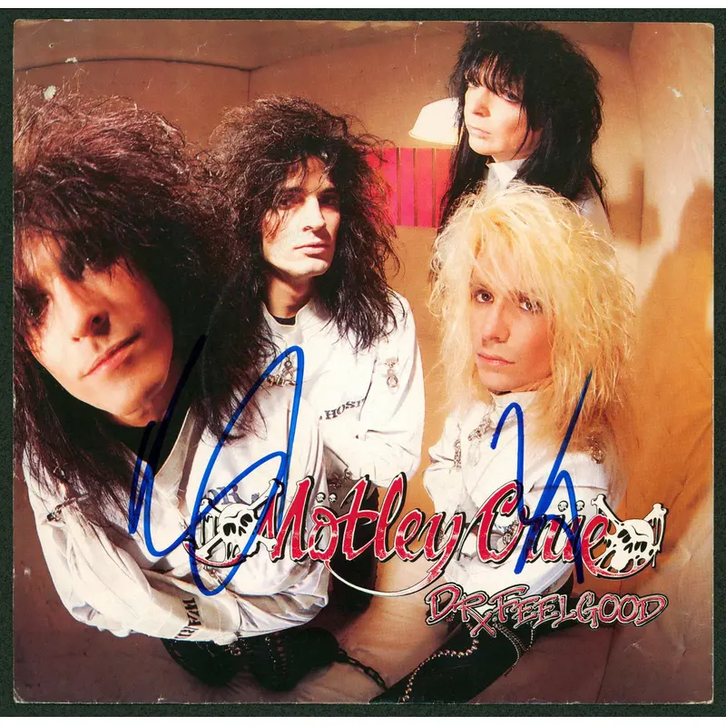 Motley Crue (2) Sixx & Neil Signed Dr. Feelgood 45 RPM Album Cover BAS #BJ079063