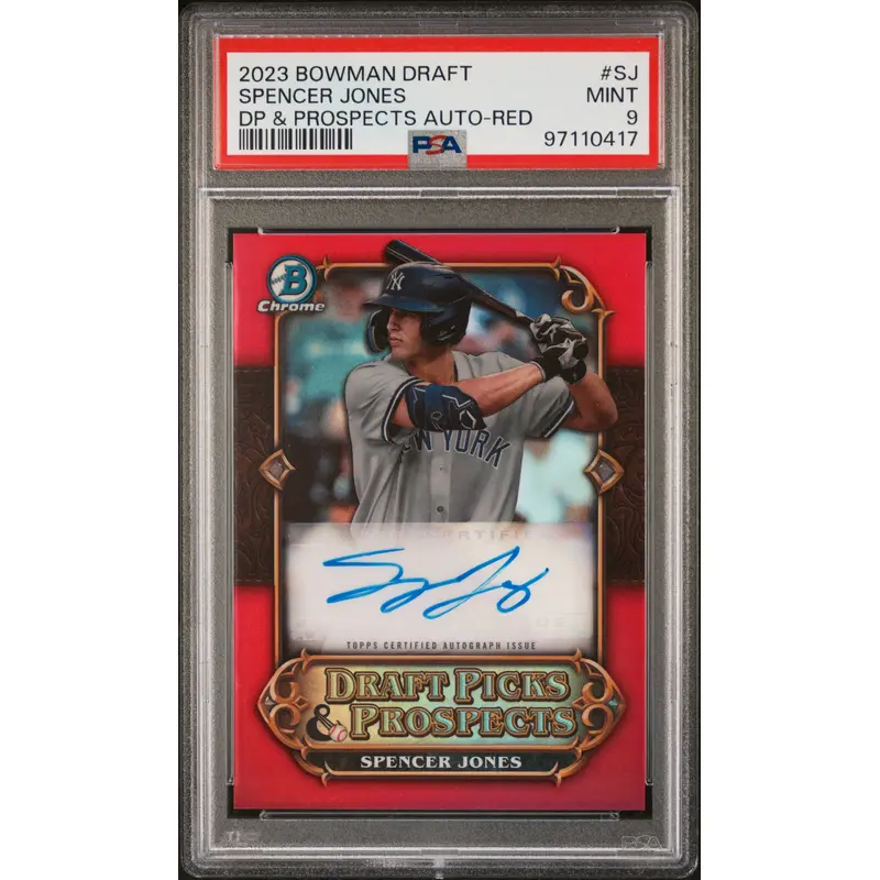 Spencer Jones 2023 Bowman Draft Red Prospects Auto #2/5 PSA 9 Mint