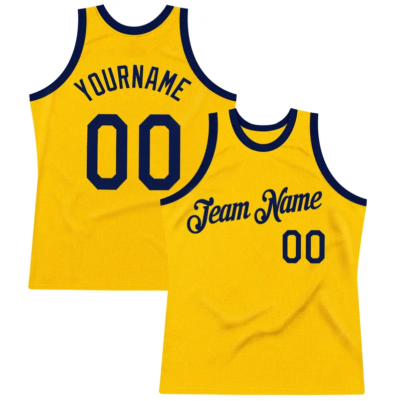 Custom Gold Navy Authentic Throwback Basketball Jersey