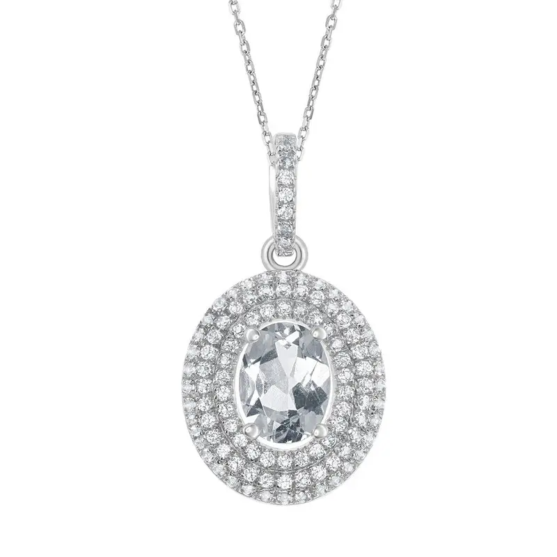 Sterling Silver Oval 1.89cttw White Topaz with Double Topaz Border Pendant