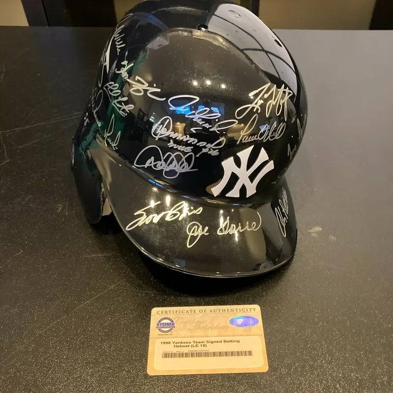 1998 NY Yankees W.S. Champs Team Signed Helmet Derek Jeter Rivera Steiner COA