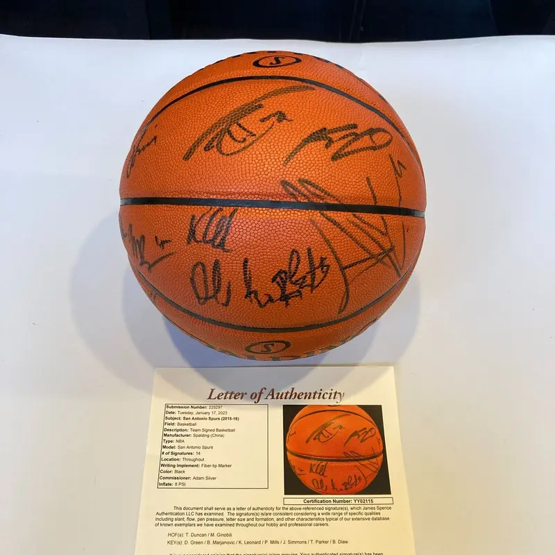 2016-17 San Antonio Spurs Team Signed Basketball Tim Duncan JSA COA