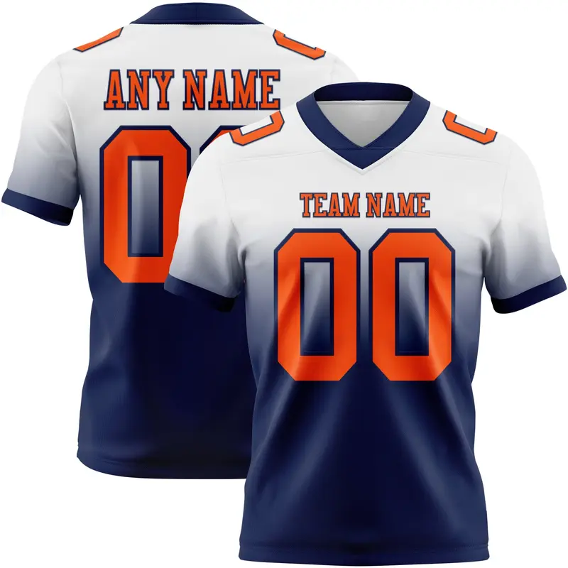 Custom White Orange-Navy Mesh Authentic Fade Fashion Football Jersey