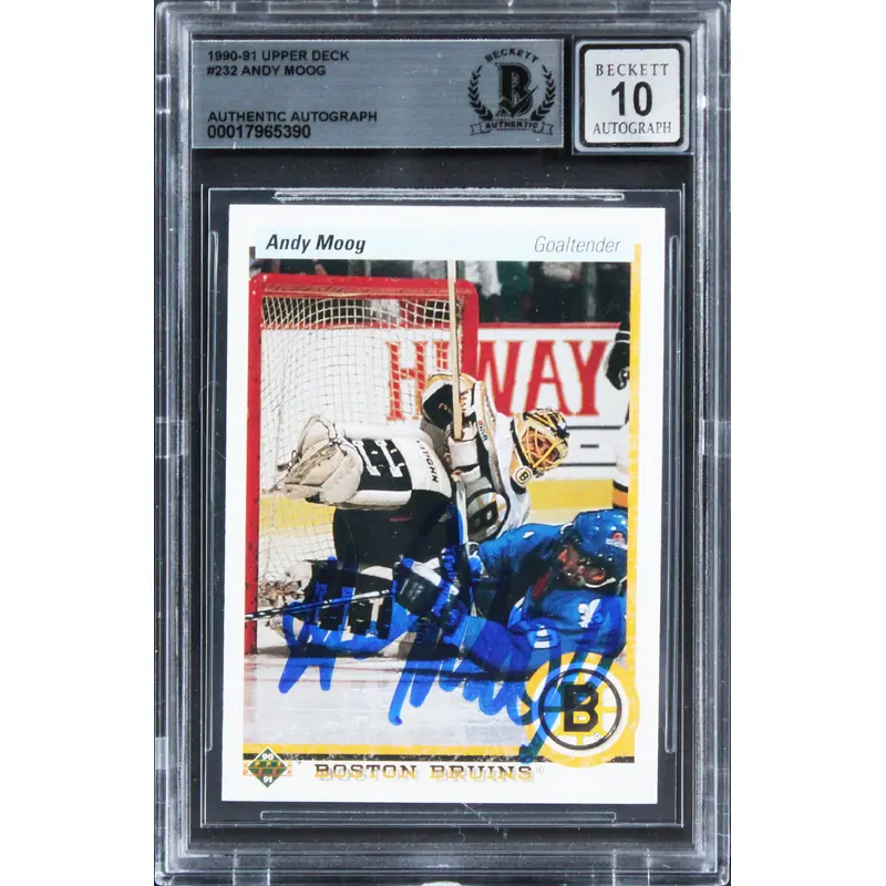 Bruins Andy Moog Signed 1990 Upper Deck #232 Card Auto Gem Mint 10! BAS Slabbed
