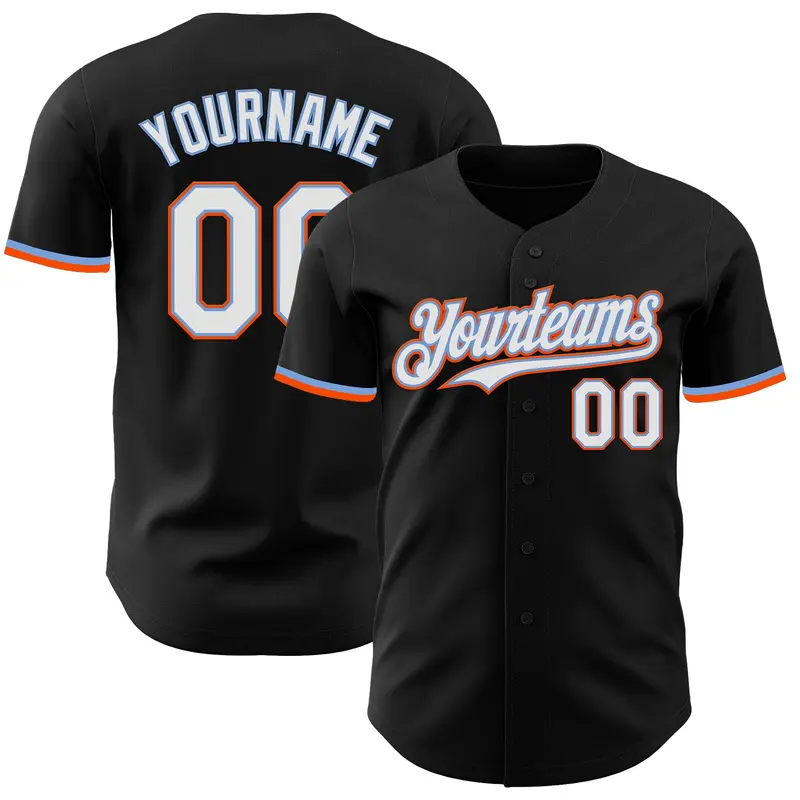 Custom Black White Powder Blue-Orange Authentic Baseball Jersey