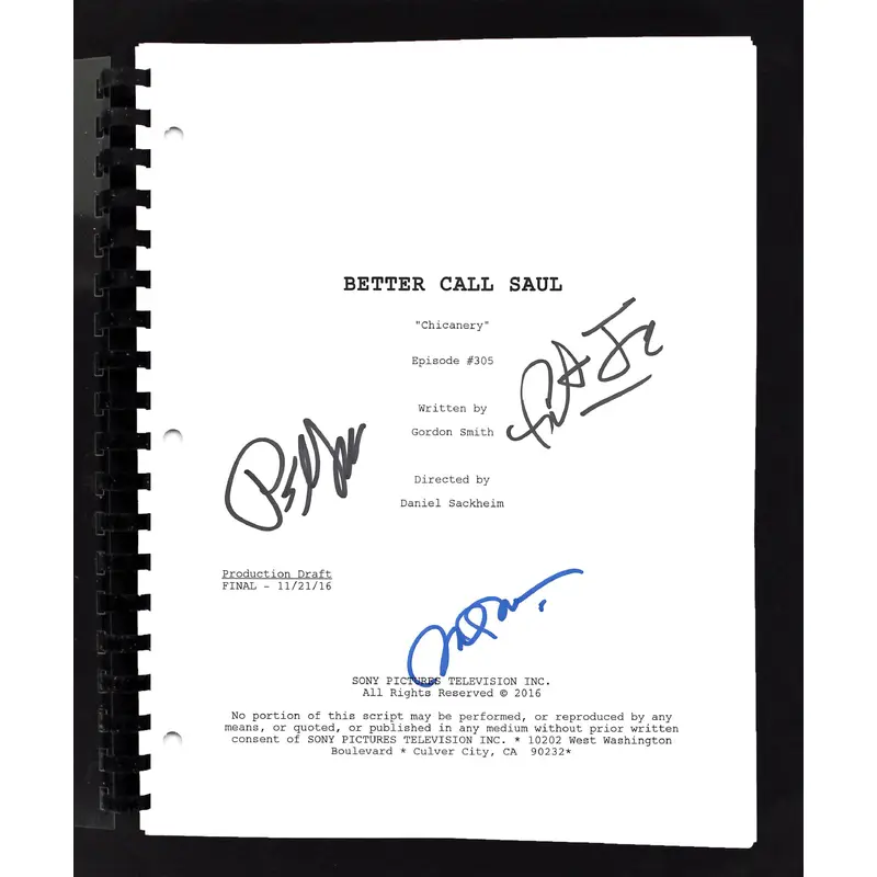 Better Call Saul Cast (3) Fabian, McKean, +1 Signed Movie Script BAS #AC33457