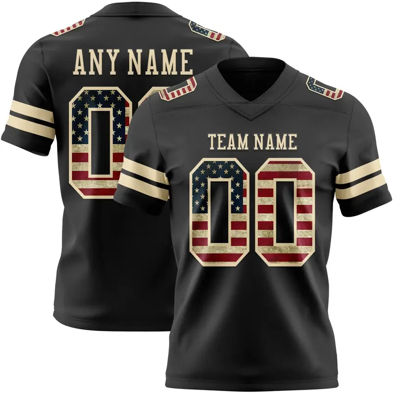 Custom Black Vintage USA Flag-Cream Mesh Authentic Football Jersey