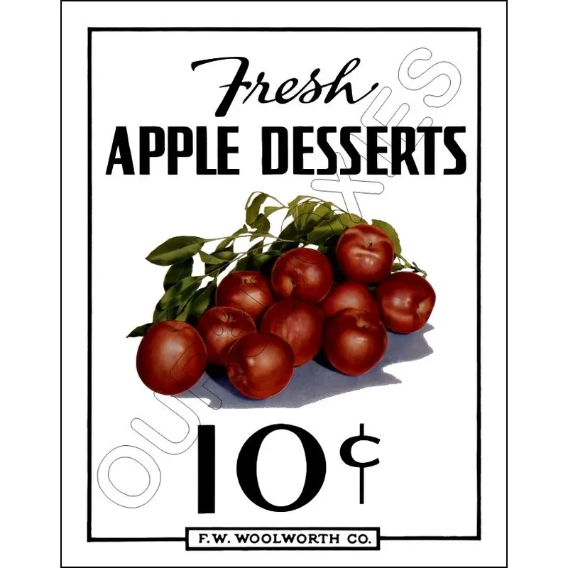 FW Woolworth Diner Store Counter Standup Sign - Apple Desserts - 2383
