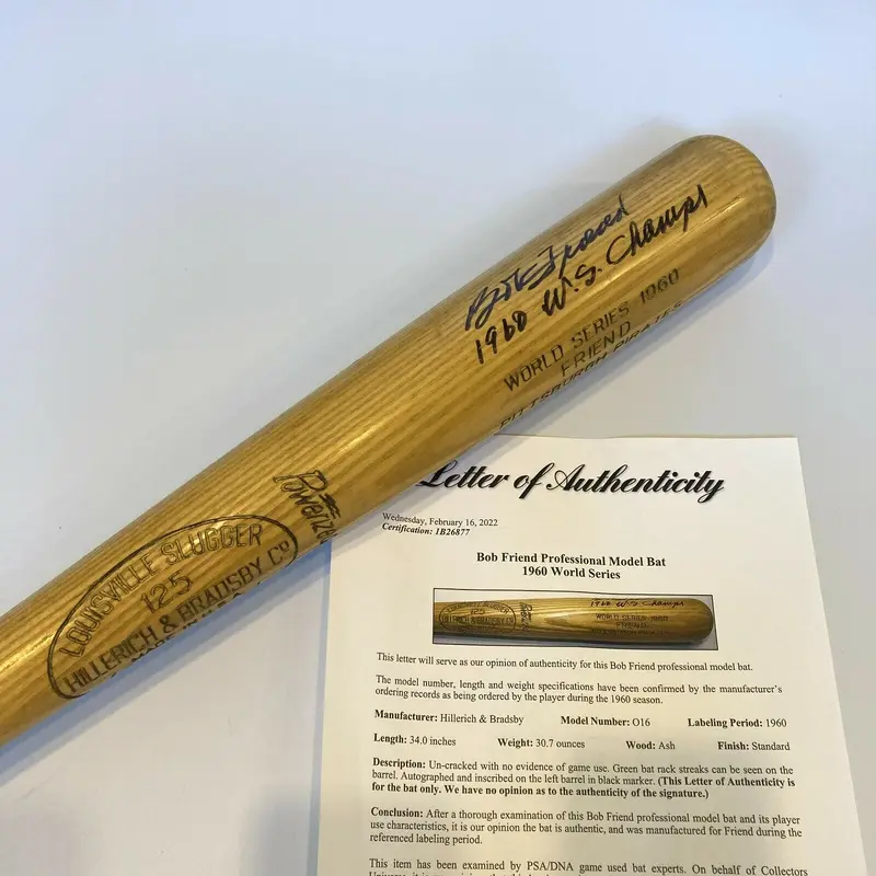 Bob Friend Signed 1960 World Series Game Issued Bat Pittsburgh Pirates PSA DNA