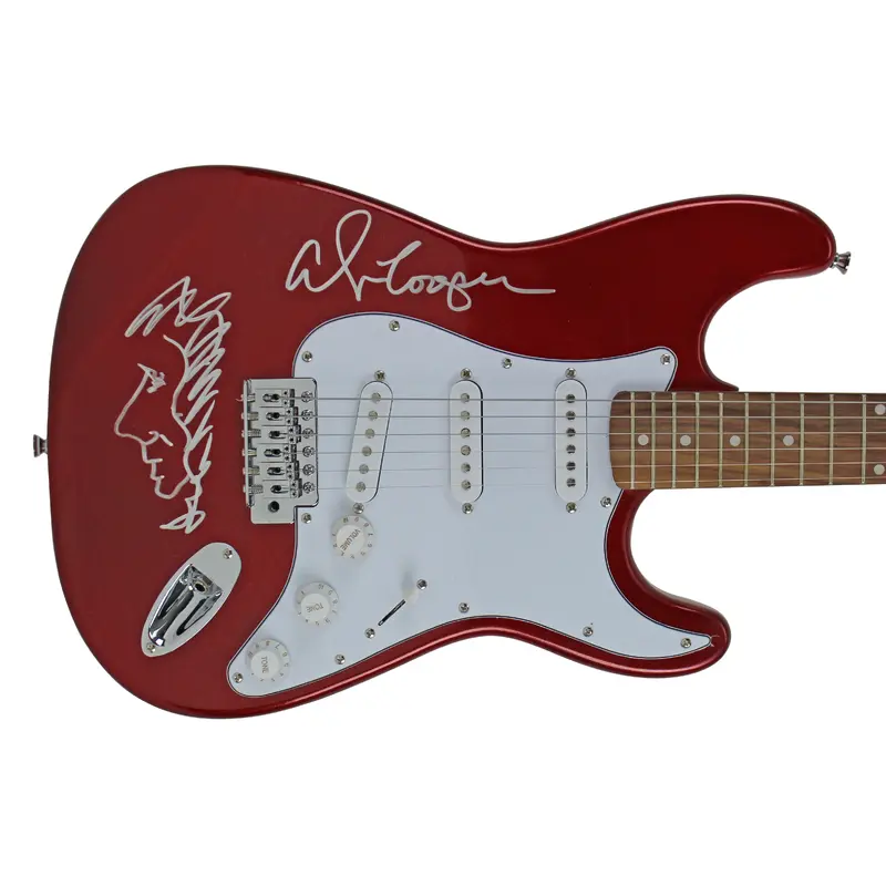 Alice Cooper Signed Red Electric Guitar w/ Self Portrait Sketch BAS #WC91110