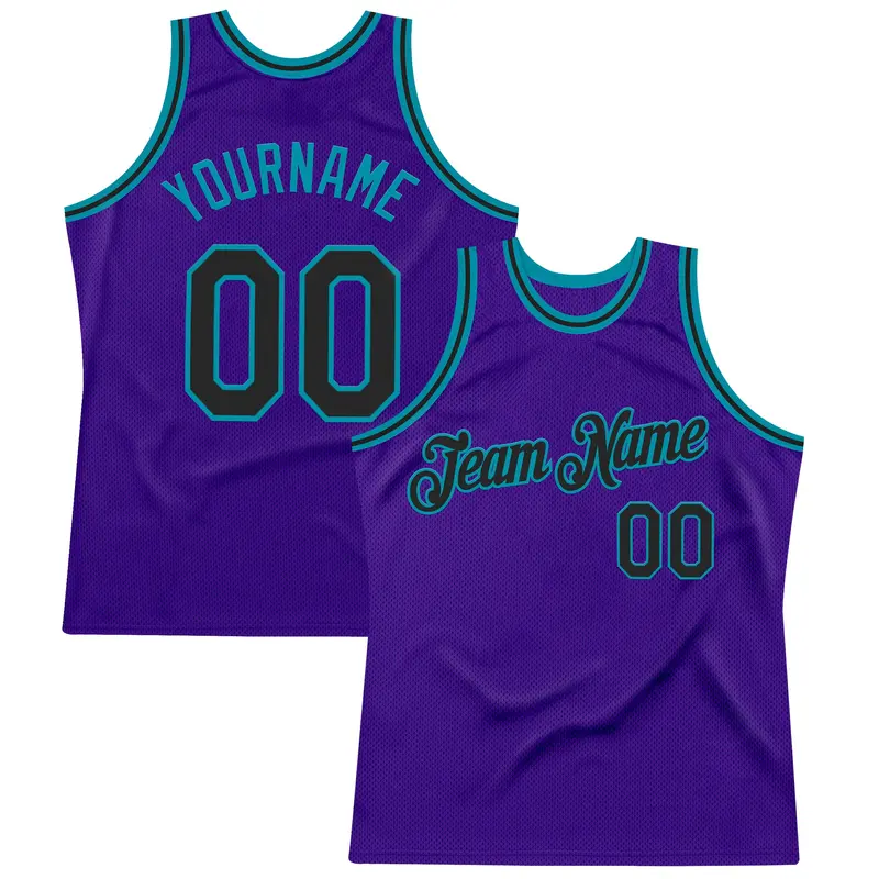 Custom Purple Black-Teal Authentic Throwback Basketball Jersey