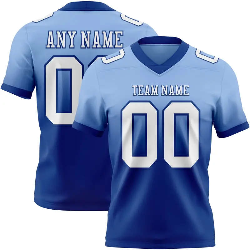 Custom Light Blue White-Royal Mesh Authentic Fade Fashion Football Jersey