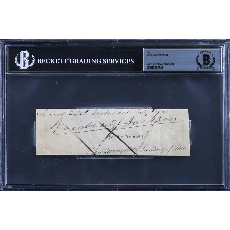 Andrew Jackson Authentic Signed 1.75x6 Cut Signature Autographed BAS Slabbed