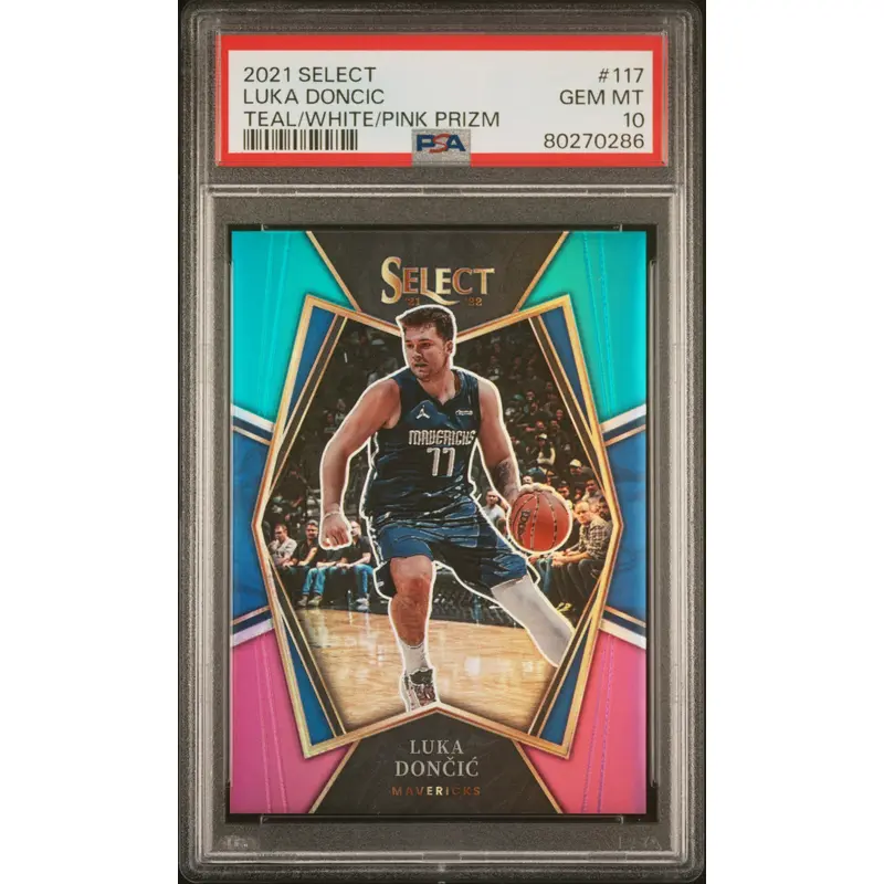 Luka Doncic 2021 Panini Select #117 Teal/White/Pink Prizm PSA 10