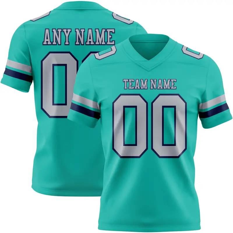 Custom Aqua Gray-Navy Mesh Authentic Football Jersey