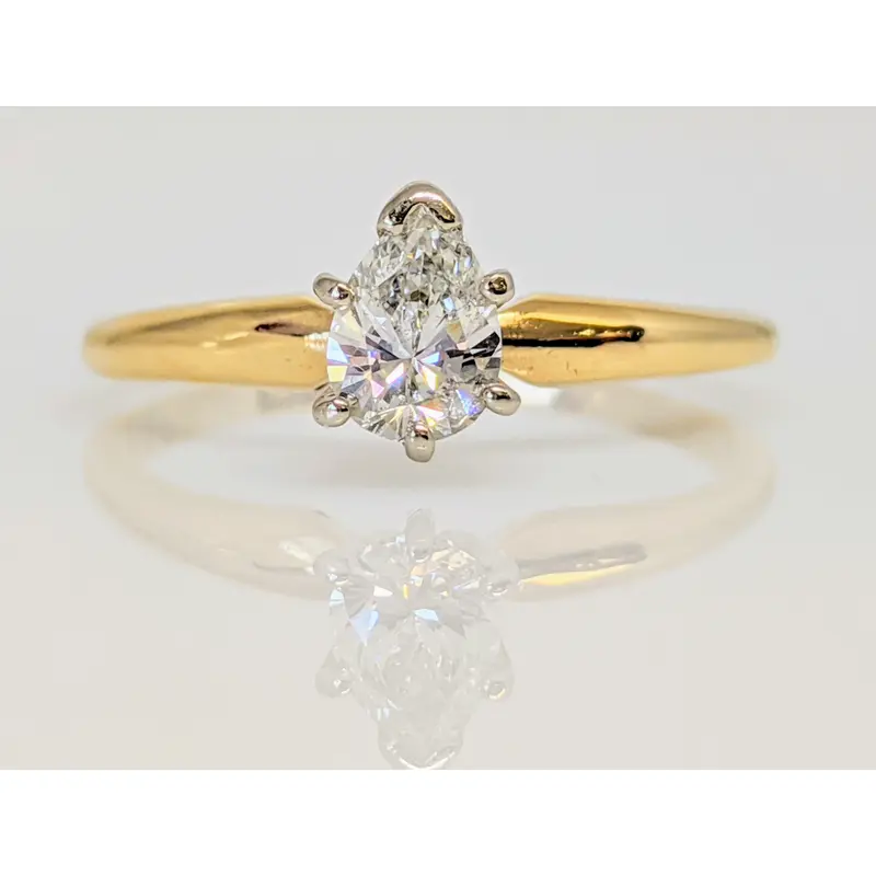 14K .51 CARAT TOTAL SI2 H DIAMOND PEAR SOLITAIRE ESTATE RING 2.1 GRAMS