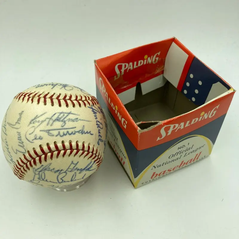 1969 Chicago Cubs Team Signed Vintage National League Baseball Ernie Banks JSA