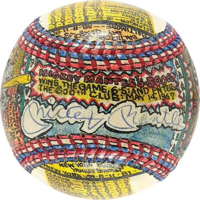 Beautiful Mickey Mantle Hand Painted George Sosnak Folk Art Baseball 1/1 Signed