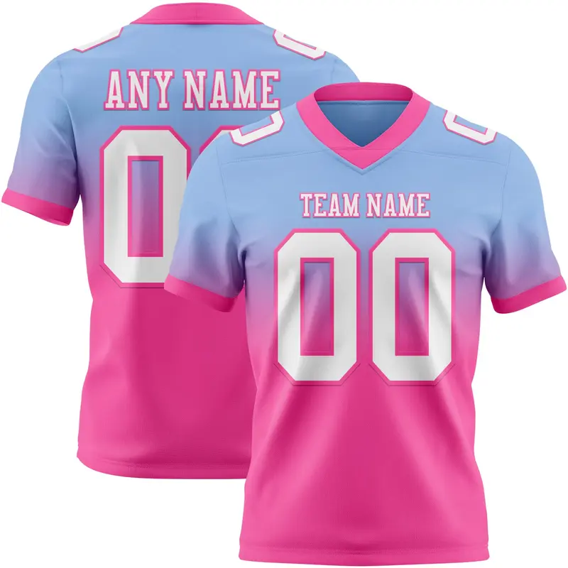 Custom Light Blue White-Pink Mesh Authentic Fade Fashion Football Jersey