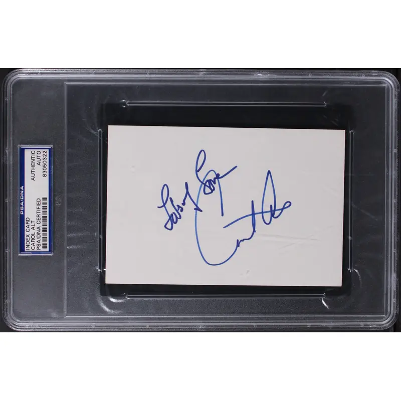 Carol Alt Private Parts "Lots of Love" Authentic Signed 4x6 Index Card PSA Slab