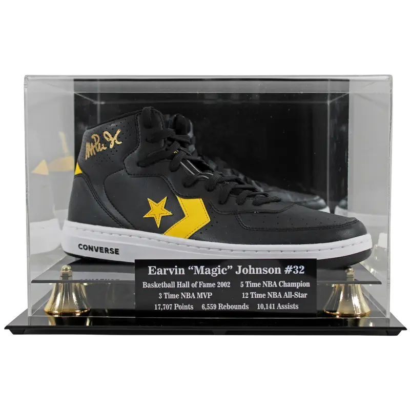 Lakers Magic Johnson  Signed Black Converse Weapon Shoe w/ Case BAS Wit #MJ19734