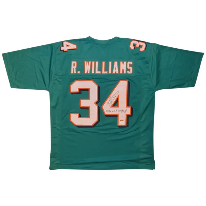 Ricky Williams Autographed Miami (Teal #34) Custom Jersey w/ "Smoke Weed Everyday" - JSA