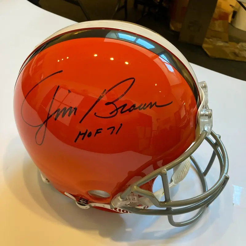 Jim Brown Hall Of Fame 1971 Signed Cleveland Browns Authentic Helmet PSA DNA