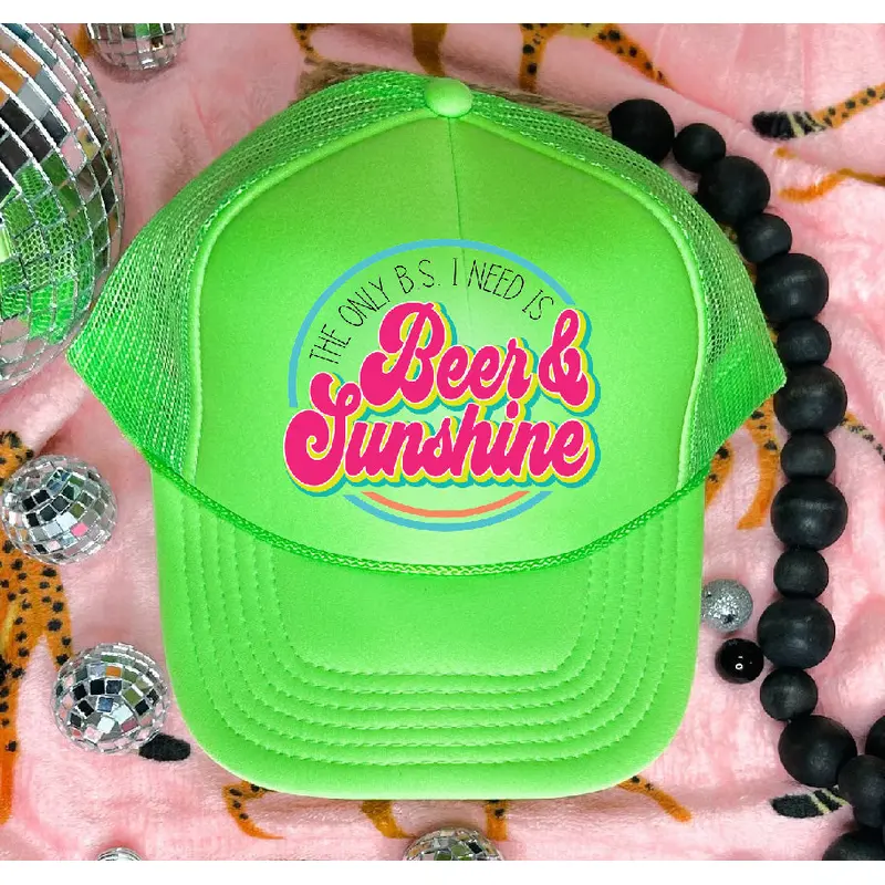 Only BS I Need DTF Printed Neon Green Trucker Hat